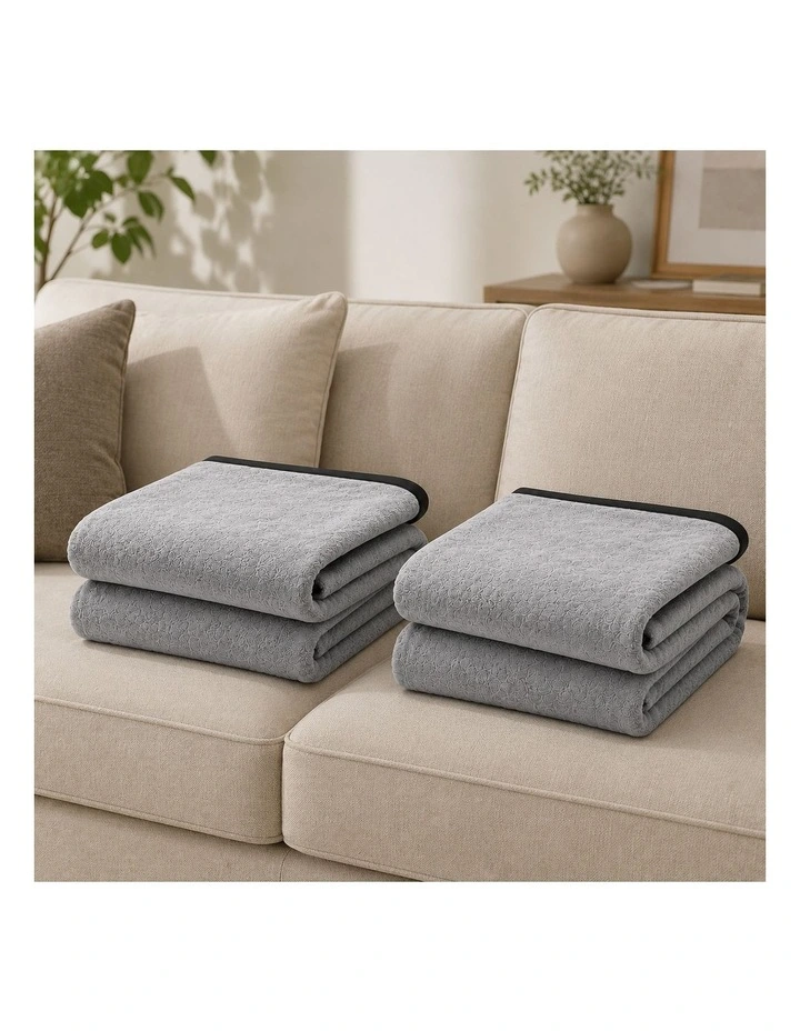 SOGA 2 Pack Silver Flannel Polyester Throw Blanket 200x230cm image 2