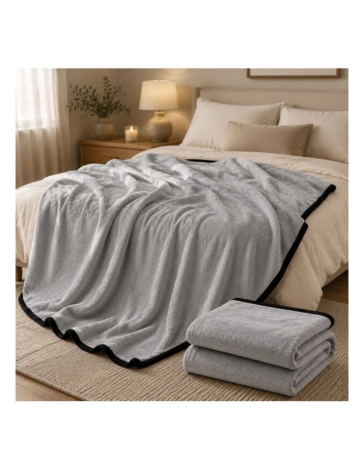 SOGA 2 Pack Silver Flannel Polyester Throw Blanket 200x230cm image 3