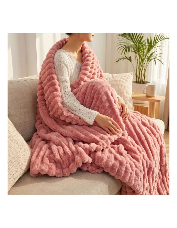 SOGA Pink Flannel Polyester Throw Blanket 200x230cm image 5
