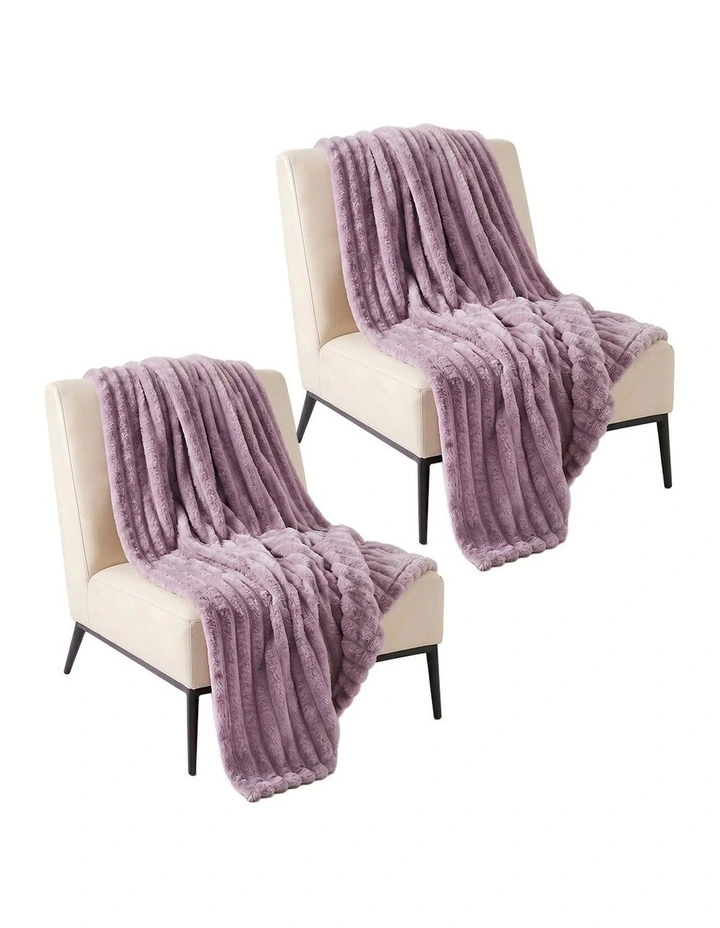 SOGA 2 Pack Purple Flannel Polyester Throw Blanket 200x230cm image 1