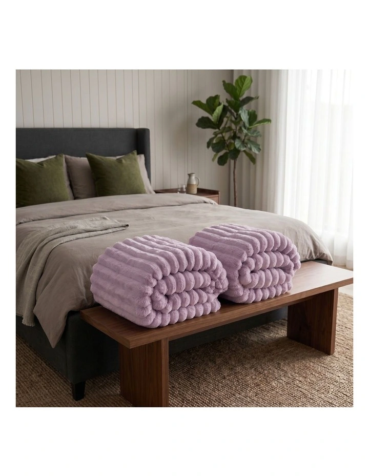 SOGA 2 Pack Purple Flannel Polyester Throw Blanket 200x230cm image 3