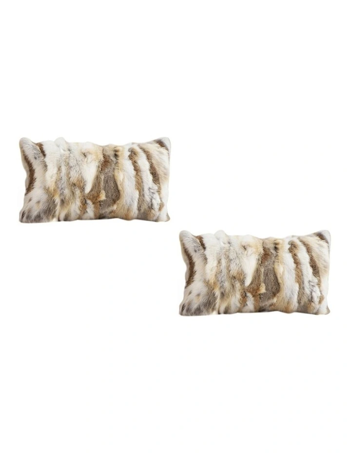 SOGA 2 Pack Coffee Rabbit Fur Lumbar Throw Pillow 30cm image 1