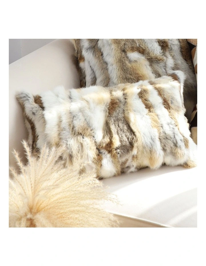 SOGA 2 Pack Coffee Rabbit Fur Lumbar Throw Pillow 30cm image 3