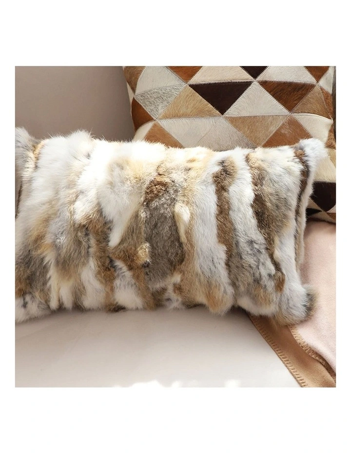 SOGA 2 Pack Coffee Rabbit Fur Lumbar Throw Pillow 30cm image 4
