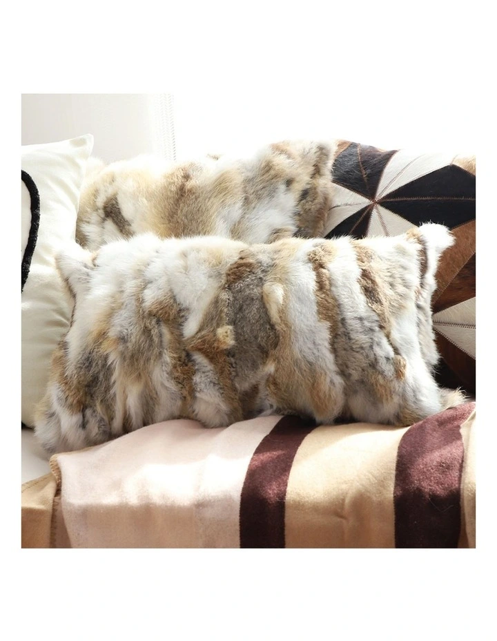 SOGA 2 Pack Coffee Rabbit Fur Lumbar Throw Pillow 30cm image 6