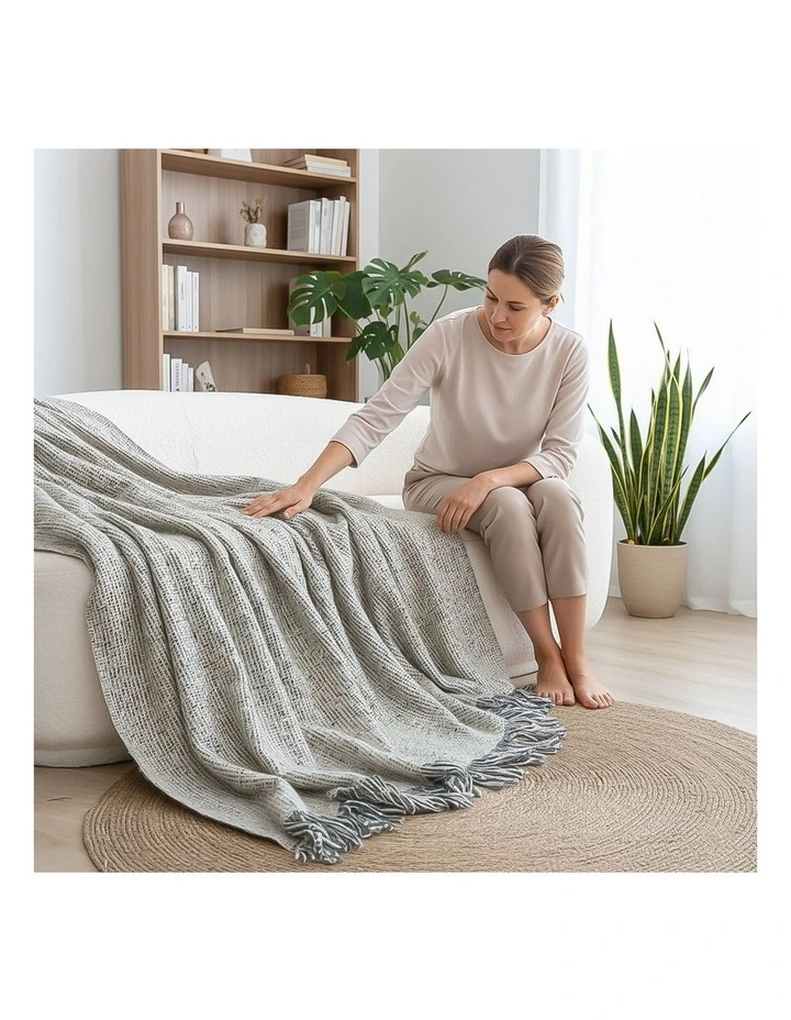 SOGA 2 Pack Light Beige Tassel Throw Blanket 160x200cm image 7