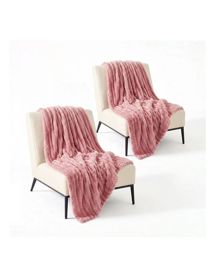 SOGA 2 Pack Pink Flannel Polyester Throw Blanket 200x230cm image 1