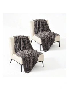 SOGA 2 Pack Grey Flannel Polyester Throw Blanket 150x200cm