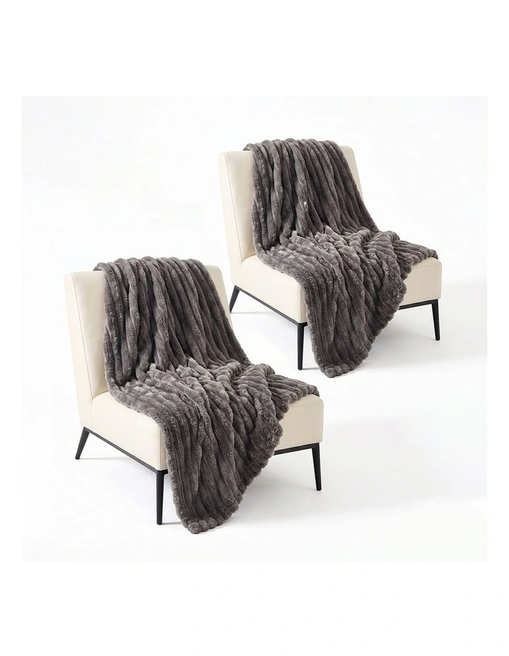 SOGA 2 Pack Grey Flannel Polyester Throw Blanket 150x200cm image 1
