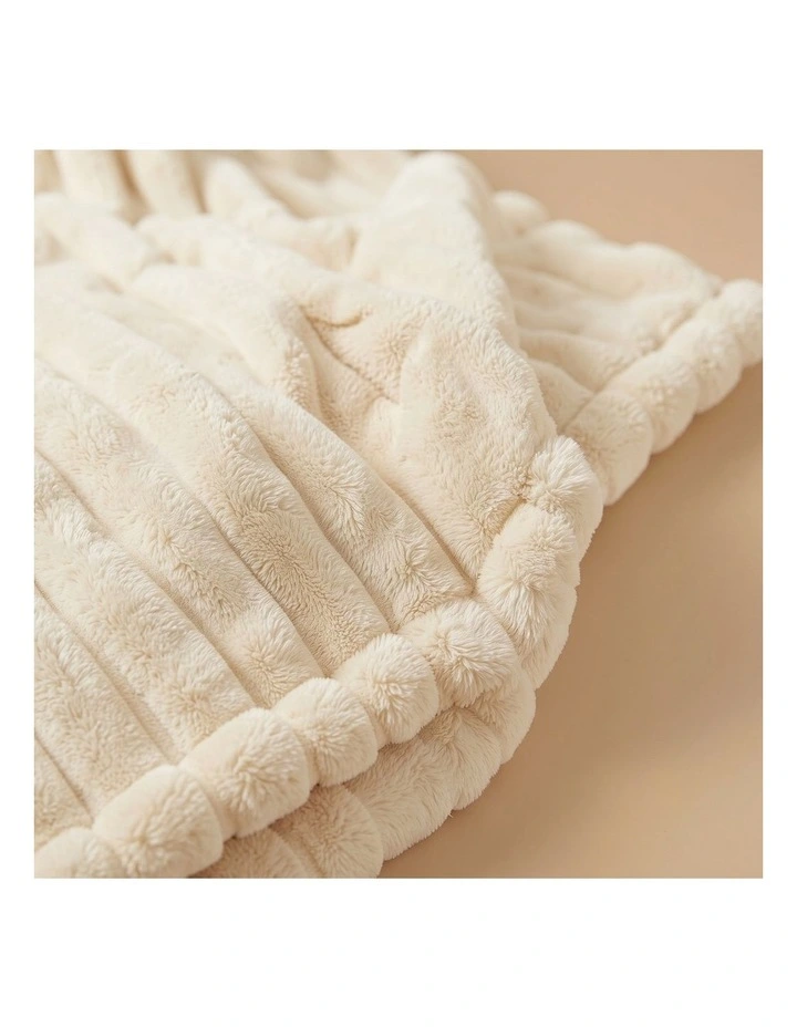 SOGA Cream Flannel Polyester Throw Blanket 150x200cm image 4