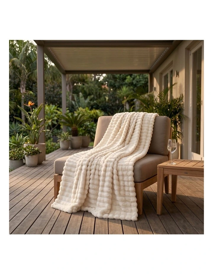 SOGA Cream Flannel Polyester Throw Blanket 150x200cm image 5