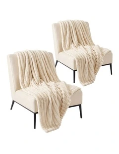 SOGA 2 Pack Cream Flannel Polyester Throw Blanket 200x230cm
