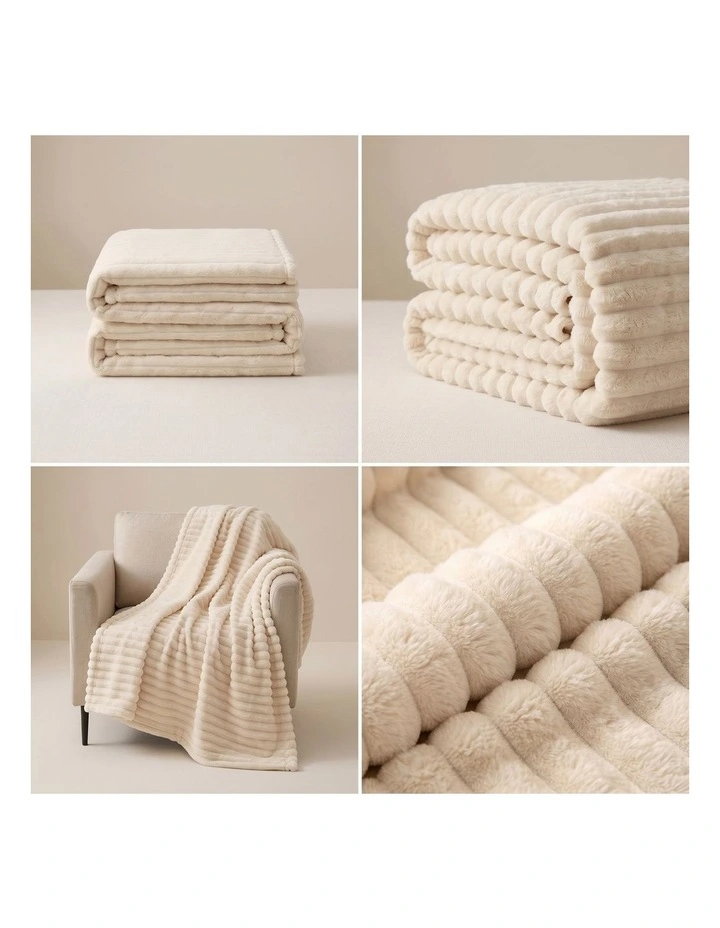 SOGA 2 Pack Cream Flannel Polyester Throw Blanket 200x230cm image 2
