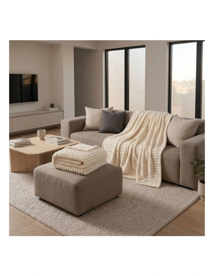 SOGA 2 Pack Cream Flannel Polyester Throw Blanket 200x230cm image 3