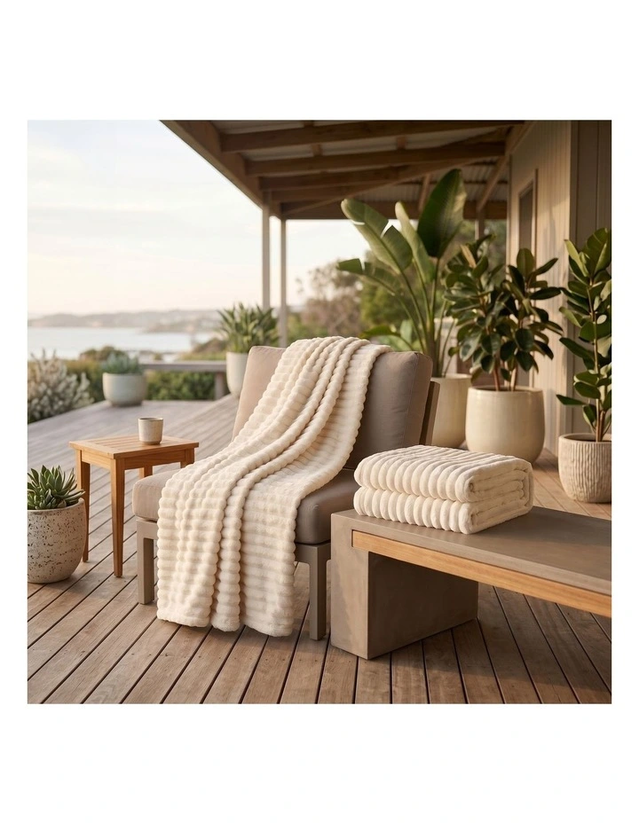 SOGA 2 Pack Cream Flannel Polyester Throw Blanket 200x230cm image 4
