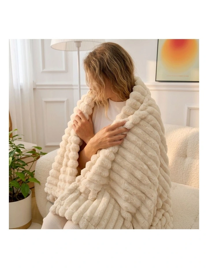 SOGA 2 Pack Cream Flannel Polyester Throw Blanket 200x230cm image 5
