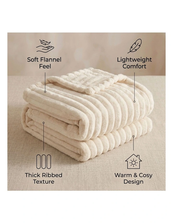 SOGA 2 Pack Cream Flannel Polyester Throw Blanket 200x230cm image 6