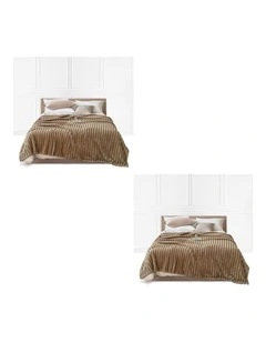 SOGA 2 Pack Light Brown Ribbed Plush Throw Blanket 150x200cm