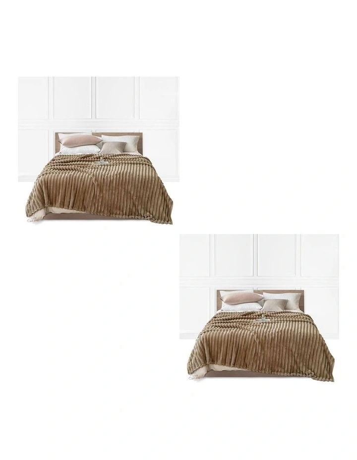SOGA 2 Pack Light Brown Ribbed Plush Throw Blanket 150x200cm image 1