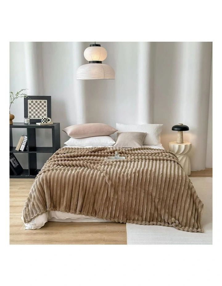SOGA 2 Pack Light Brown Ribbed Plush Throw Blanket 150x200cm image 2