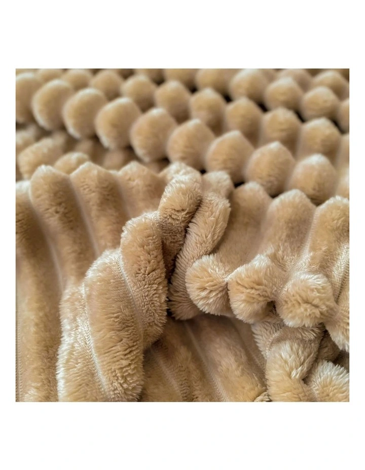 SOGA 2 Pack Light Brown Ribbed Plush Throw Blanket 150x200cm image 4