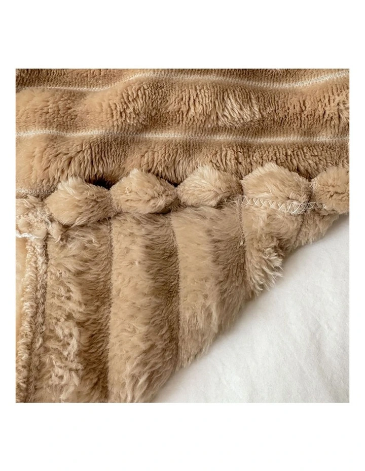 SOGA 2 Pack Light Brown Ribbed Plush Throw Blanket 150x200cm image 5