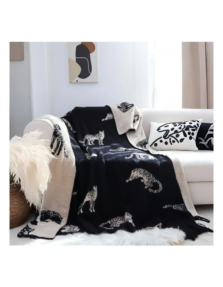 SOGA 2 Pack Black Cream Animal Print Throw Blanket 130x180cm image 2