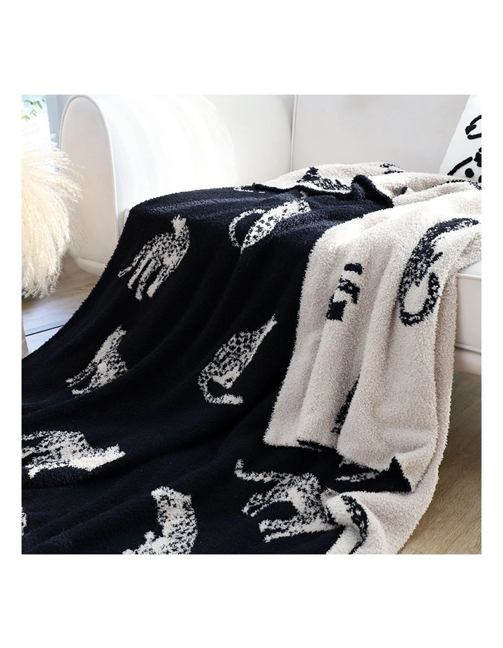 SOGA 2 Pack Black Cream Animal Print Throw Blanket 130x180cm image 3
