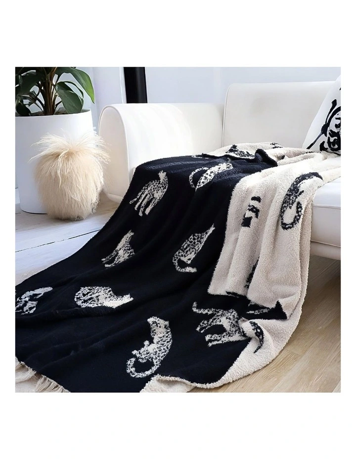 SOGA 2 Pack Black Cream Animal Print Throw Blanket 130x180cm image 5