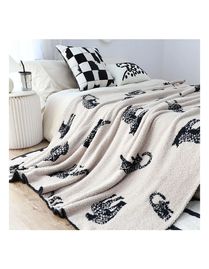SOGA 2 Pack Black Cream Animal Print Throw Blanket 130x180cm image 6