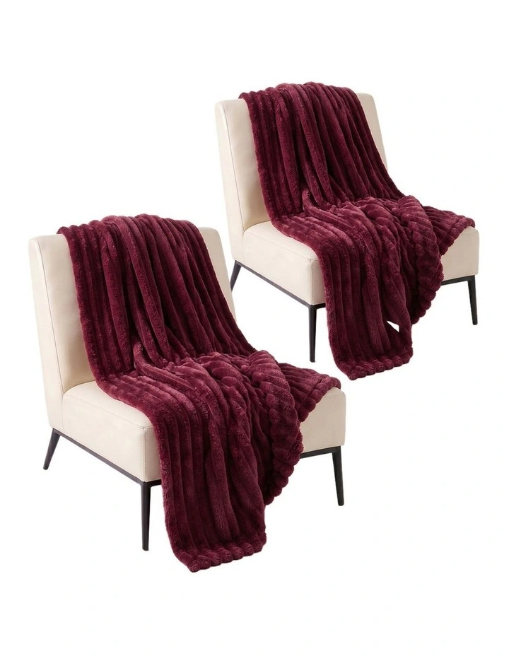 SOGA 2 Pack Burgundy Flannel Polyester Throw Blanket 200x230cm image 1