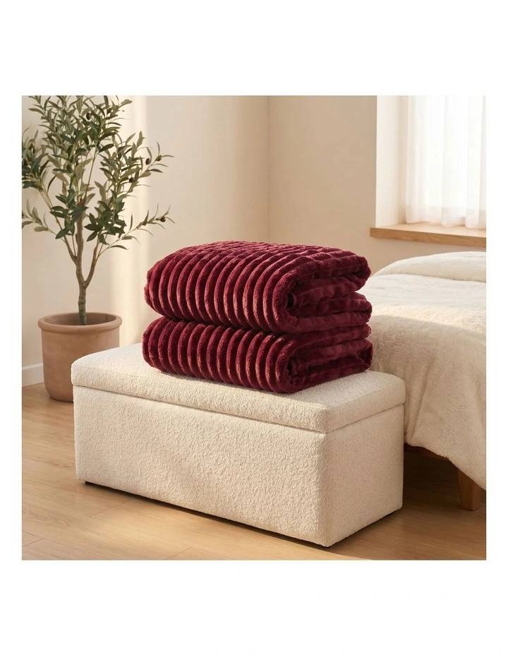 SOGA 2 Pack Burgundy Flannel Polyester Throw Blanket 200x230cm image 3