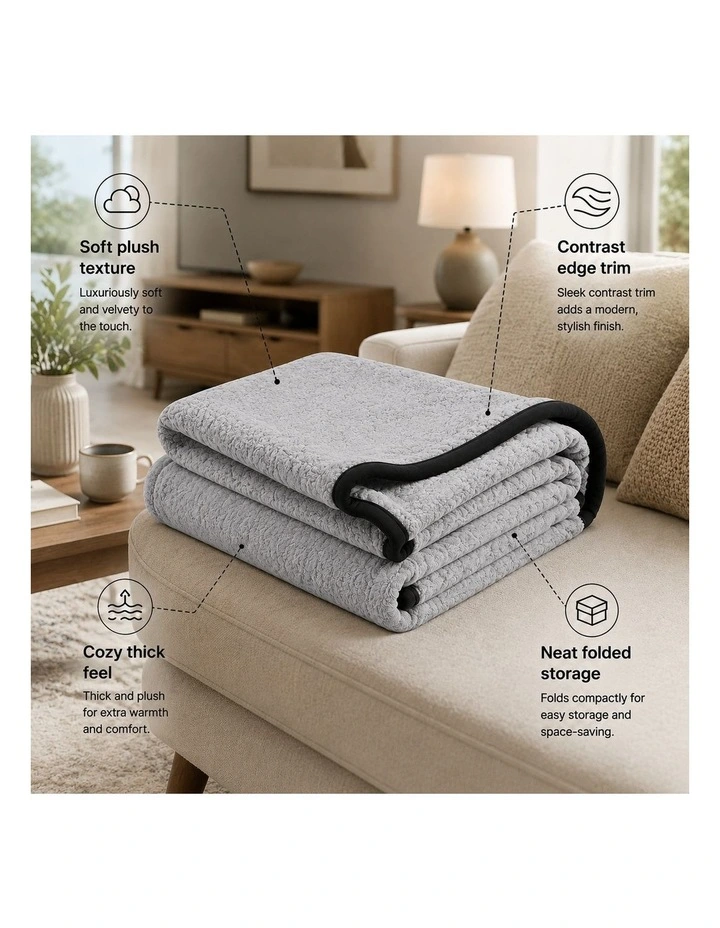 SOGA Silver Flannel Polyester Throw Blanket 200x230cm image 6