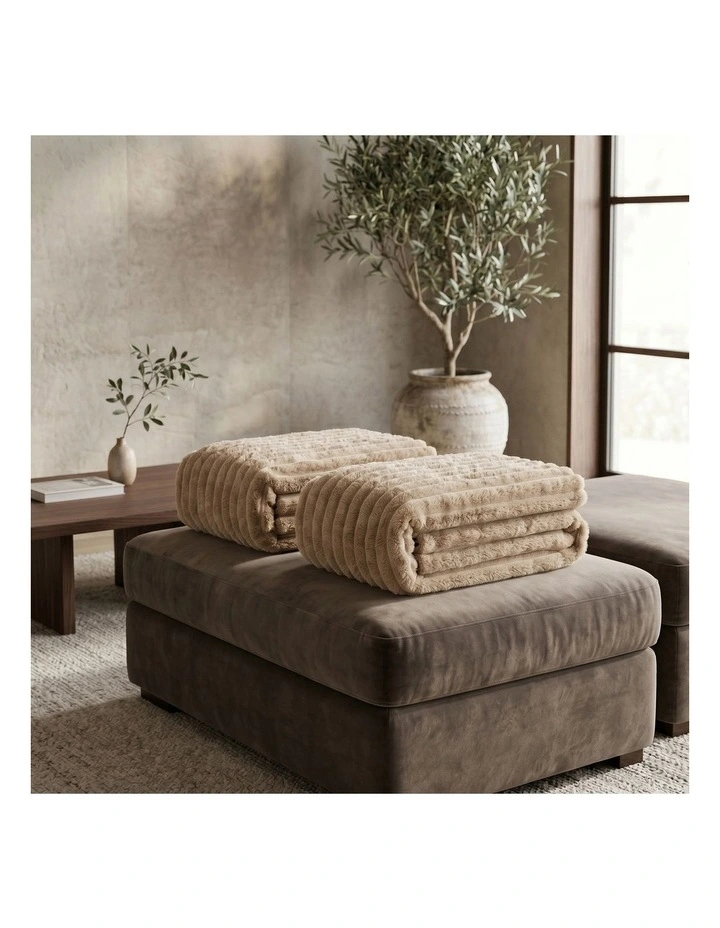 SOGA 2 Pack Light Coffee Flannel Polyester Throw Blanket 200x230cm image 3