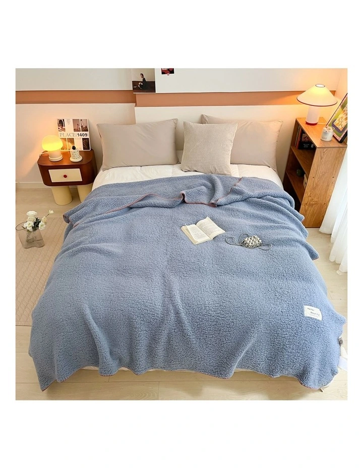 SOGA Dusty Blue Flannel Polyester Throw Blanket 200x230cm image 5
