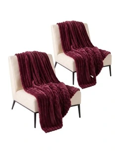 SOGA 2 Pack Burgundy Flannel Polyester Throw Blanket 150x200cm