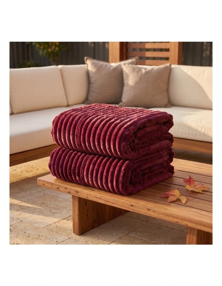 SOGA 2 Pack Burgundy Flannel Polyester Throw Blanket 150x200cm image 3
