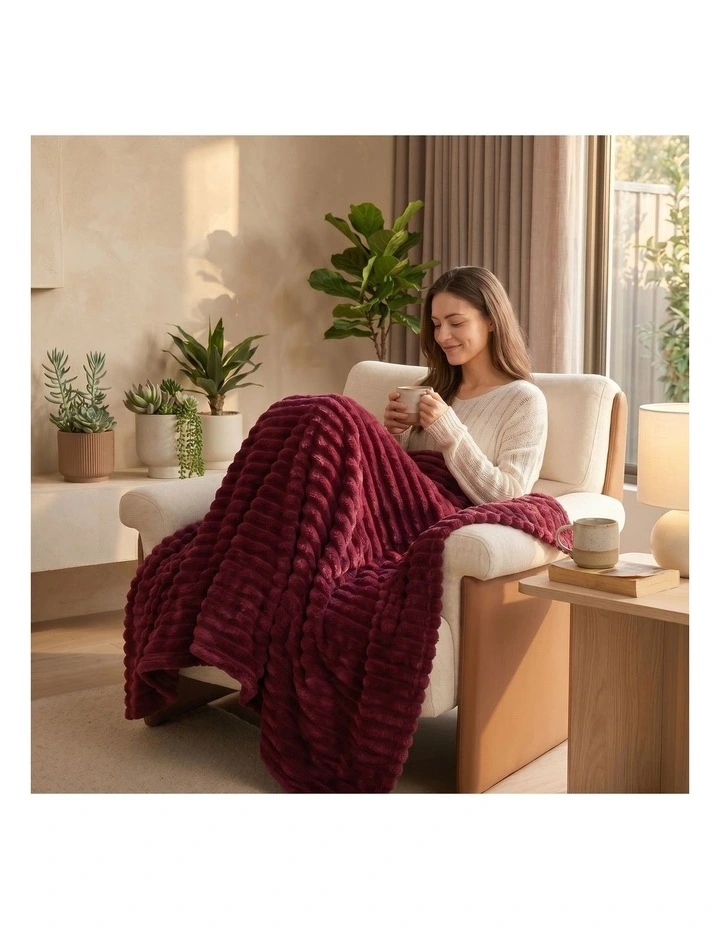 SOGA 2 Pack Burgundy Flannel Polyester Throw Blanket 150x200cm image 4