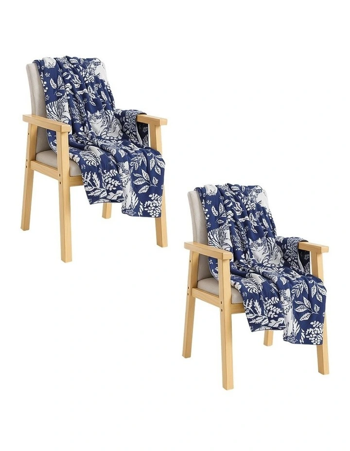 SOGA 2 Pack Deep Blue Cat Floral Print Throw Blanket 160x200cm image 1