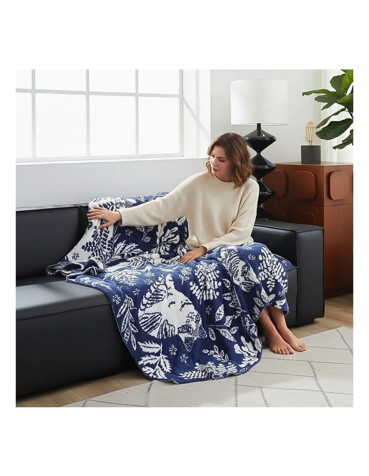 SOGA 2 Pack Deep Blue Cat Floral Print Throw Blanket 160x200cm image 6