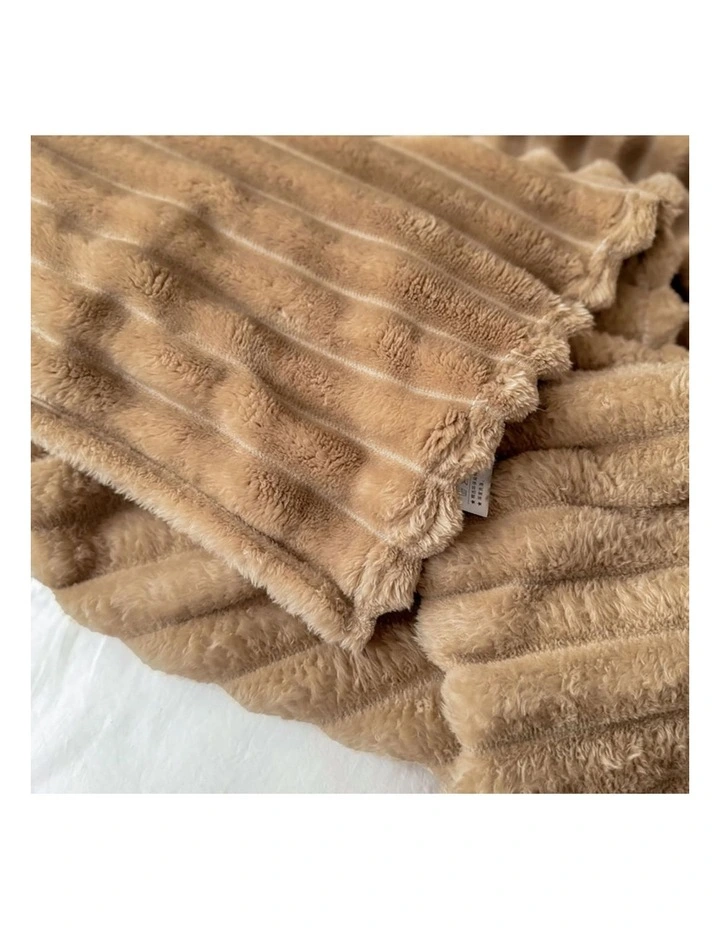 SOGA 2 Pack Light Brown Ribbed Plush Throw Blanket 200x230cm image 5