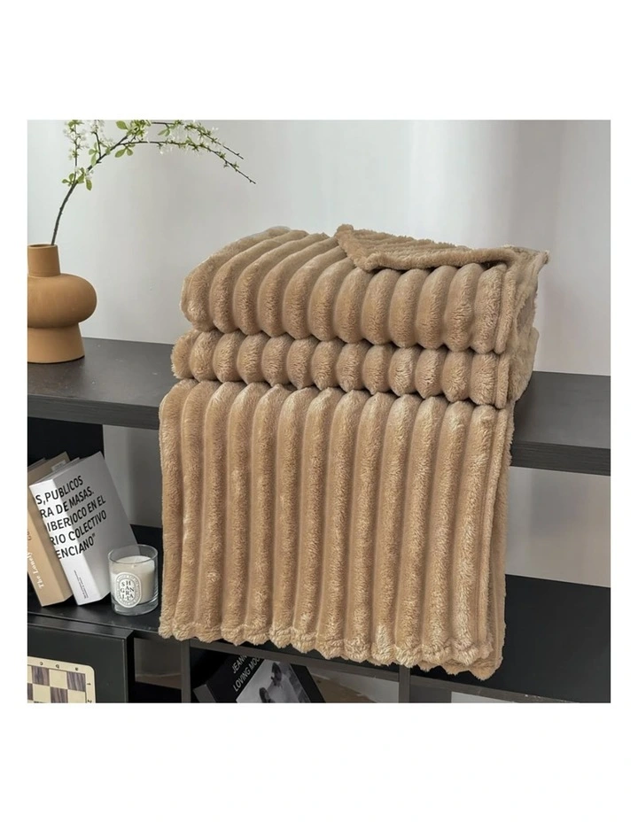 SOGA 2 Pack Light Brown Ribbed Plush Throw Blanket 200x230cm image 6