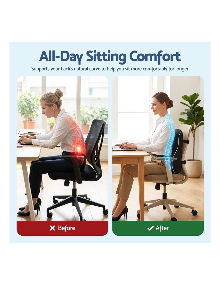 Artiss Lumbar Support Cushion Memory Foam Pillow with Adjustable Straps Office Chair Car Support image 4