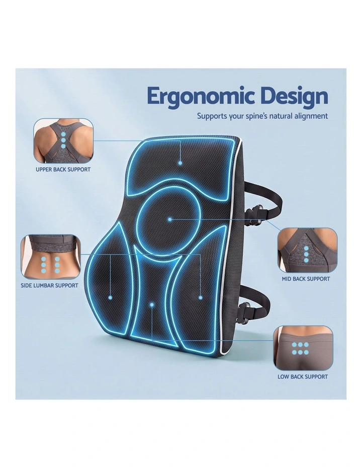 Artiss Lumbar Support Cushion Memory Foam Pillow with Adjustable Straps Office Chair Car Support image 5