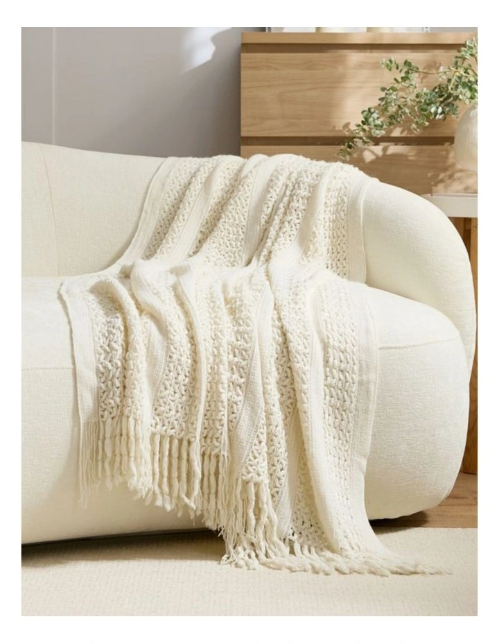 GIOIA CASA Boho Open-Knitted Throw in Snow image 2