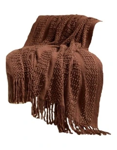 GIOIA CASA Boho Open-Knitted Throw in Brown