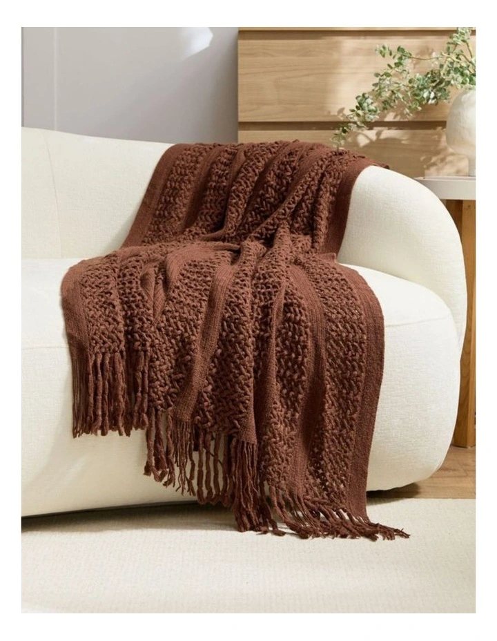 GIOIA CASA Boho Open-Knitted Throw in Brown image 2