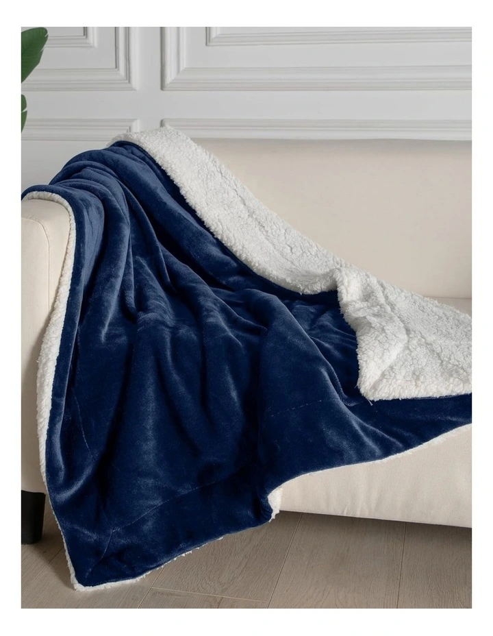 GIOIA CASA Teddy Sherpa Reversible Throw in Navy Blue image 2