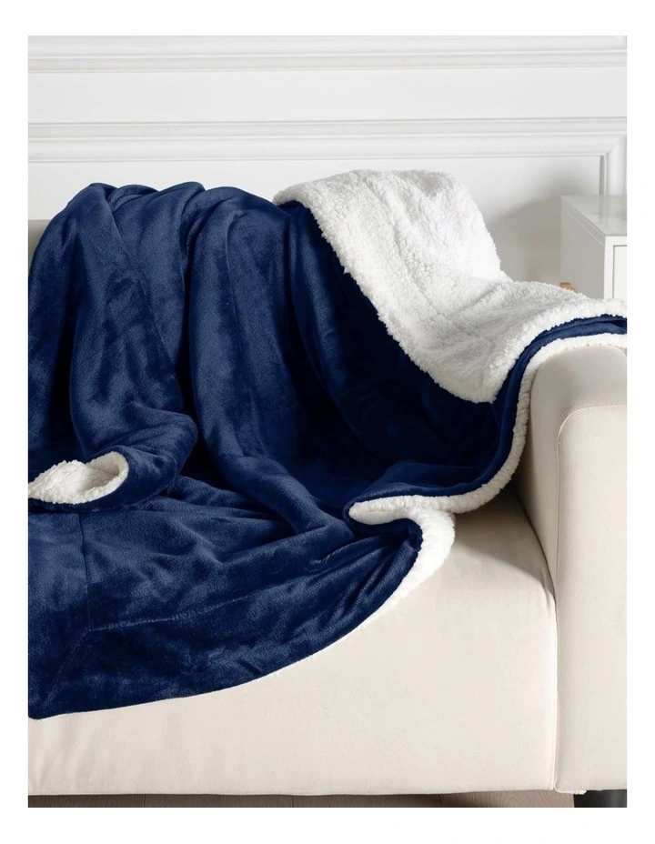 GIOIA CASA Teddy Sherpa Reversible Throw in Navy Blue image 3