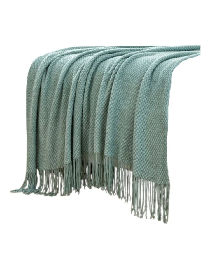 GIOIA CASA Micro Plush Knitted Woven Throw in Seafoam image 1